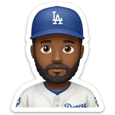 black person with beard in Dodgers baseball uniform sticker