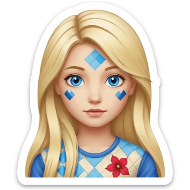 long blonde hair blue eyed girl with patchwork tattoos  sticker