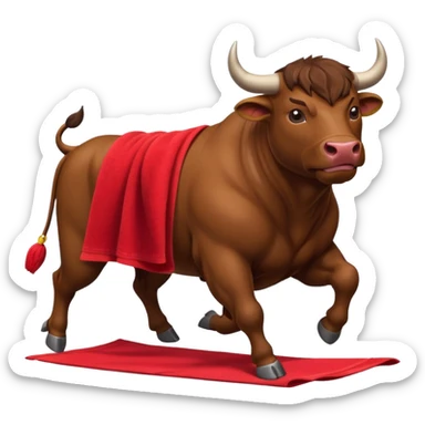 No more ephasis on the bull running past the red towel sticker