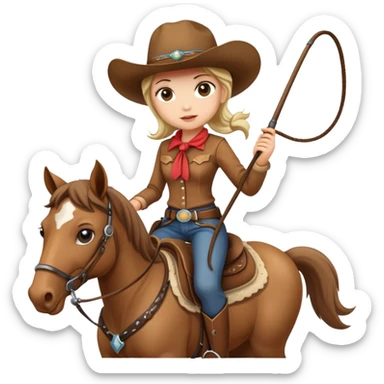 girl wearing cowboy hat riding a horse holding a whip sticker