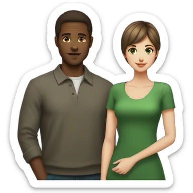 African man with short hair and russian girl with brown hair and green eyes sticker