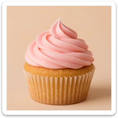 cupcake with pink icing, clean and appealing, focus on the cupcake and frosting, simple background, no text sticker