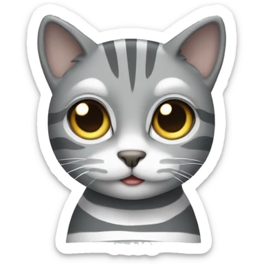grey cat with white stripes and grey eyes sticker