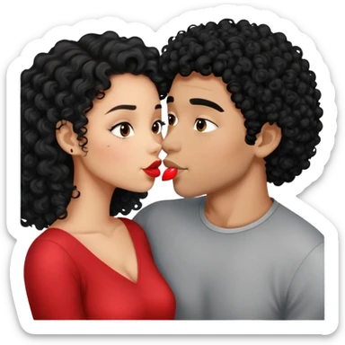 Mixed Girl with black curly hair and guy with black hair kissing  sticker