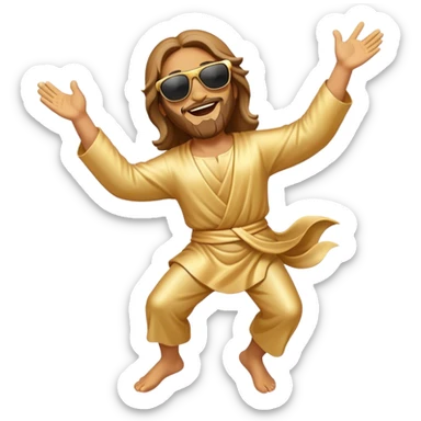dancing figure of rejoicing Jesus with  sunglases golden  sticker