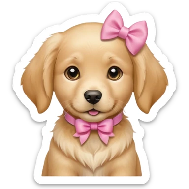 female golden retriever puppy with pink bows above her ears sticker