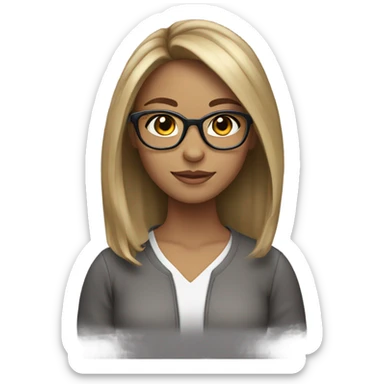 Girl with Longbob Brown Hair and blond highlights and she wears glasses sticker