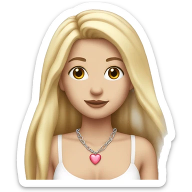 White Girl with long blonde hair with a heart necklace and white tube top sticker
