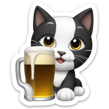black and white beer drinking cat sticker