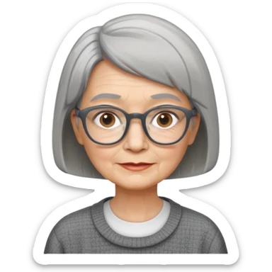 Old woman square glasses short gray straight hairstyles bob sticker