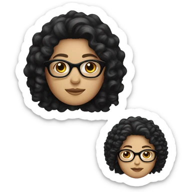 A white girl with curly black hair and glasses sticker