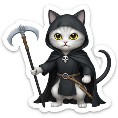 cat winning a fight with the grim reaper sticker