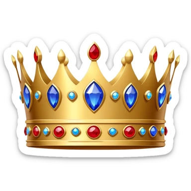 An emoji of a royal crown. A golden crown decorated with red and blue jewels, shiny and elegant, with a classic regal design symbolizing royalty, power, and leadership sticker