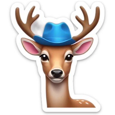 A humanoid deer with a blue nose and Big pink hat sticker