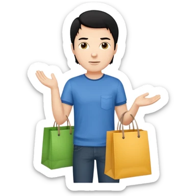 a white man black hair with clothing shopping bag sticker