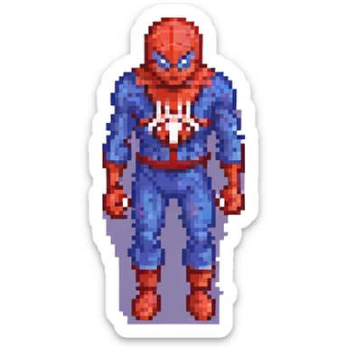 Spider Man, retro and blocky, pixel art style sticker