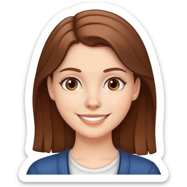 White girl with brown hair, friendly smiling face sticker