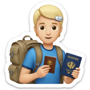 blonde haired Traveler character with passport, backpacker, male sticker