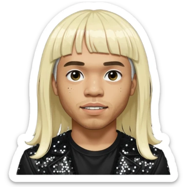 Anderson Paak with long platinum blonde hair with bang, black sequin outfit sticker