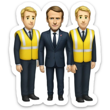 emmanuel macron with a yellow secutiry gilet sticker