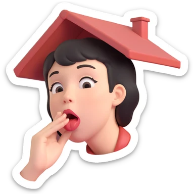 person demonstrating mewing, pressing tongue to roof of mouth, closed lips, neutral expression sticker