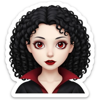 cabelos cacheados pretos, corte em camadas, pele pálida, olhos vermelhos escuros, vampiro, sexo feminino sticker