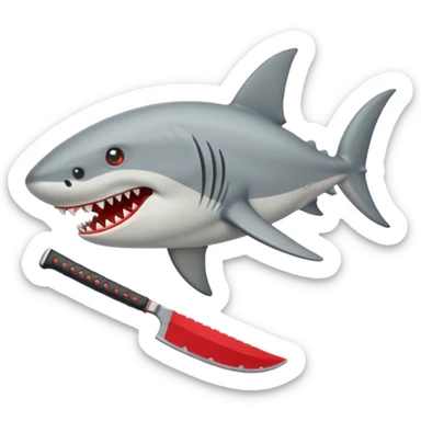 Tiburón con tenis rojos y macheta sticker