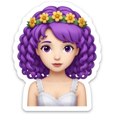 Princesses with Flower Crown in curly Purple Hair, white dress sticker