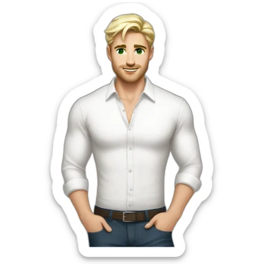 Handsome like a model blonde green eyed man hot in white shirt woman sticker