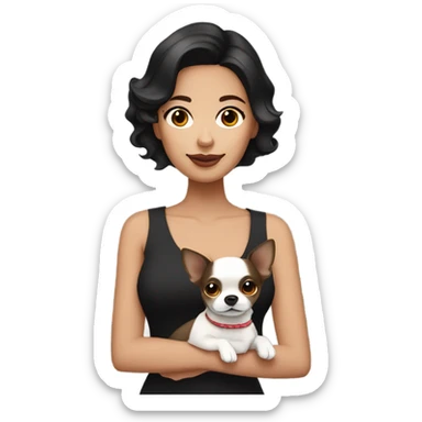 Wavy dark brown short hair Filipino lady with black and white Chihuahua  sticker