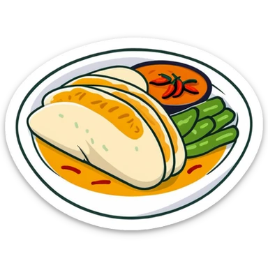 Singapore Hainanese chicken rice with cucumber and chili sauce sticker