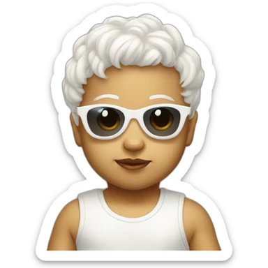 White baby with sort hair and heart sunglasses sticker