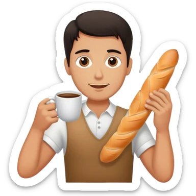 Guy with a French baguette and sipping coffee sticker