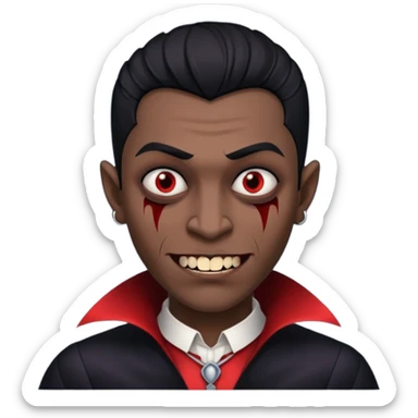 black skinned person with black hair low taper fade with vampire teeth with cuts on their face sticker