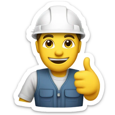 a builder in white helmet with showing a thumb up sticker