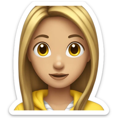 Brown straight long hair white woman wearing pikachu pajama sticker