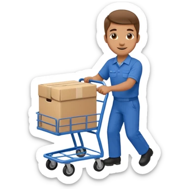 a mover with trolley loaded with a box sticker