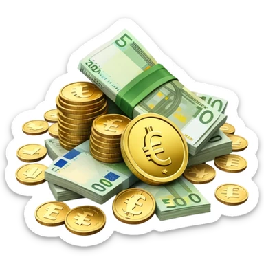 pile of euro coins and euro bank notes sticker