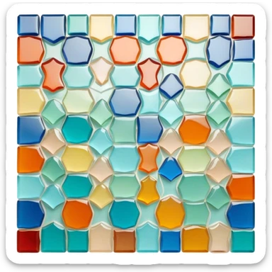 Mosaic icon, colorful stone or glass tiles, intricate patterns, tessellated design, minimalistic style, clean lines, transparent background. sticker