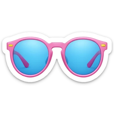 pink sunglasses with different lens, one blue and the other yellow  sticker