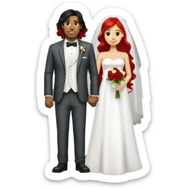 cartoon bride black hair and groom red hair sticker