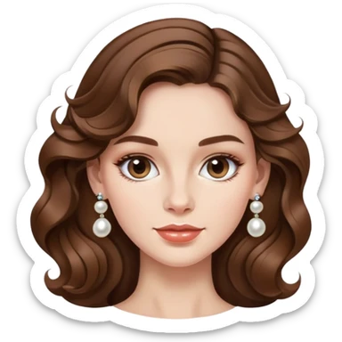 Elegant British girl with wavy hair and pearl earrings, refined features sticker