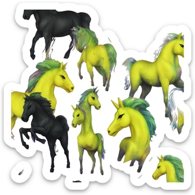 .Zombie_ Vaporwave black holographic oilslick zombie unicorn yellow caution tape graffiti Pegasus sticker