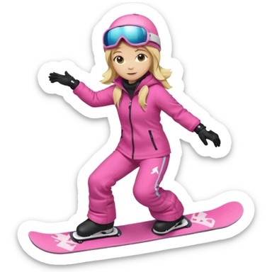 A snowboarder girl in a pink kosume full body blonde sticker