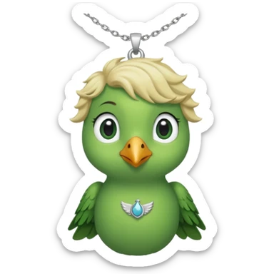 un oiseau classique vert avec un collier avec des breloque argentées et un poil blond qui fait une petite bouclette sur le front  sticker