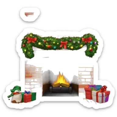 Brick Fireplace with wreath and Christmas lights and stockings sticker