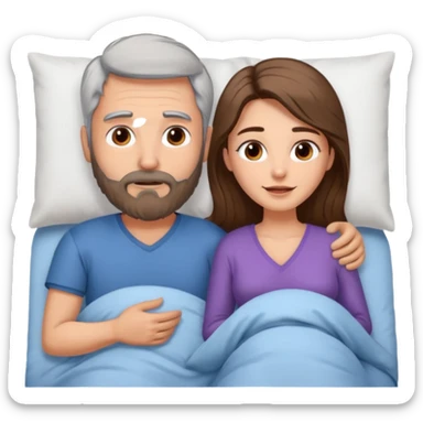 Man with grey hair an beard, and woman with long brown hair naked in bed sticker