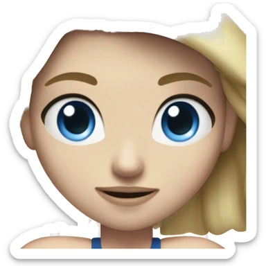 Close up Actively gesturing  with hands Pale skinned Fit woman With the biceps and blonde hair in dark gray Sleeveless Mike, black sports shorts, watch and white Sneakers and Blue Eyes  sticker