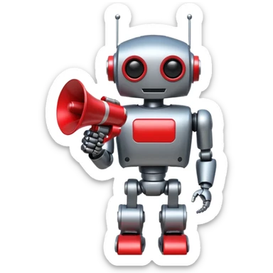robot held megaphone in held sticker