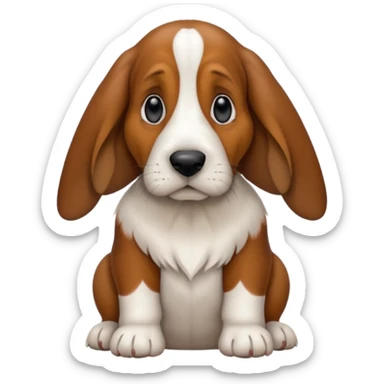 Basset hound with smaller ears, brown face black nose and ears. White belly chest and feet sticker